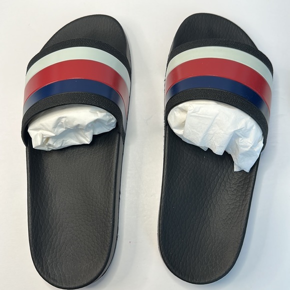 New 💯Authentic GUCCI WEB RUBBER SLIDE IN BLACK/Blue / Red &White Sandals - Picture 6 of 11